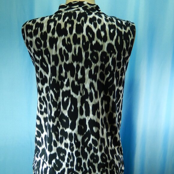 Calvin Klein Black White & Taupe Sleeveless Knotted V-Neck 1X Career Shell EUC - Picture 4 of 10